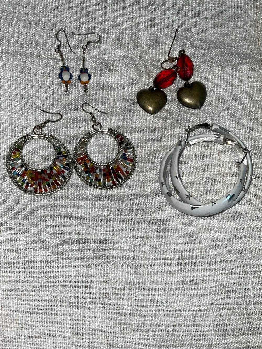 4 Pair Multicolor Beaded and Hoop Pierced Earrings - Women Jewelry